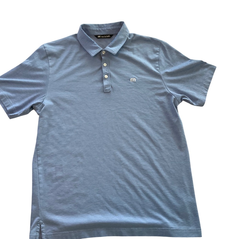 TravisMathew Mens Polo Shirt Blue Striped Golf Casual Short Sleeve Size L